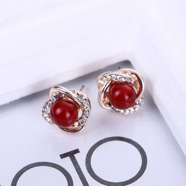 

earrings female fashion pearl rose zircon temperament net red