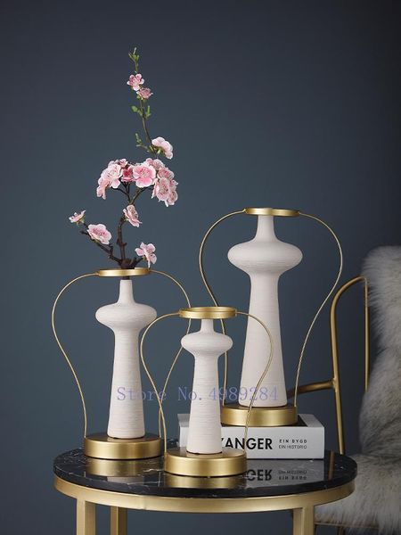 

vases creativity ceramics vase metal frame handmade crafts brushed stripes home decoration accessories modern for wedding