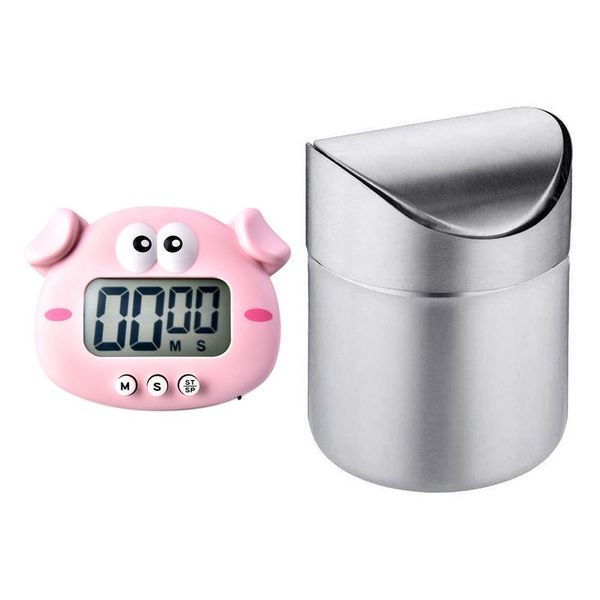 

timers -kitchen timer, digital cooking timer with mini trash can for desk lid desktop