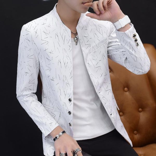 

men's suits & blazers 2021 men 's spring casual collar youth handsome trend slim print male suit dress jacket coats luxury, White;black