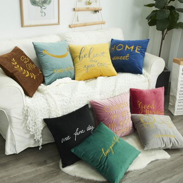 

embroidered velvet cushion cover soft comfortable pillowcase for sofa couch bedroom luxury home decoration accessories 45x45cm