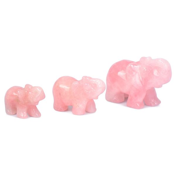 Natural Rosa Quartzo Mão Esculpida Elefante Pedstone Pink Cristal Figurine Adorável