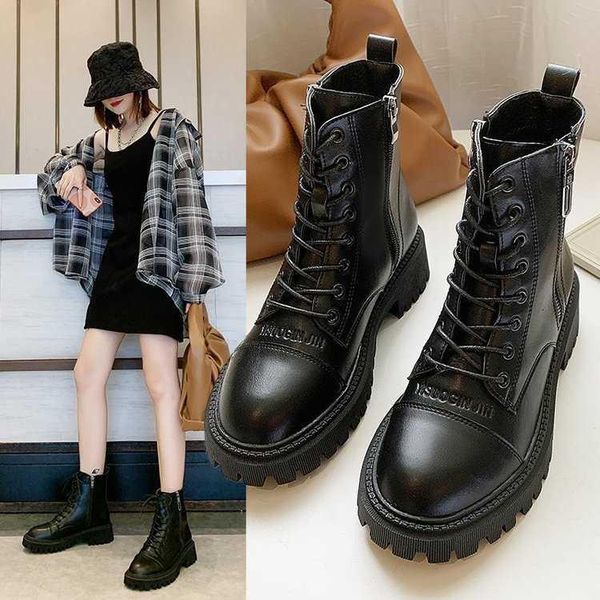 

boots 2021 slim plush women's thick heel british, Black