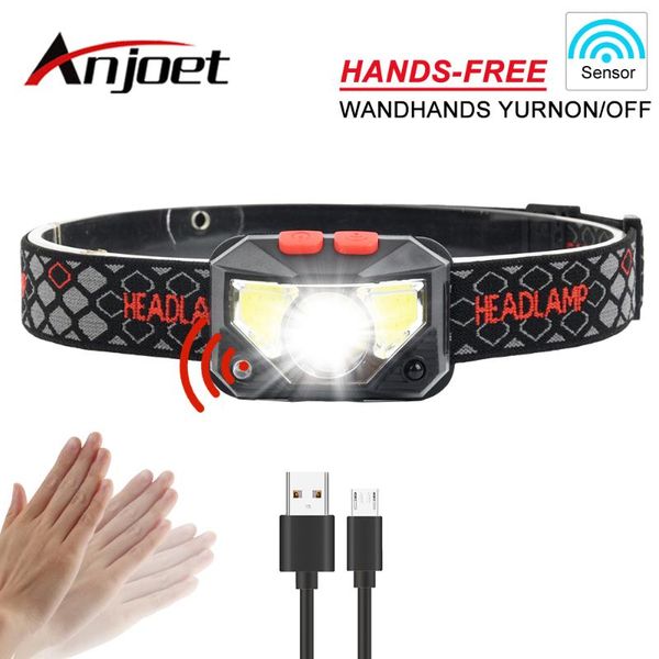 

headlamps anjoet led headlamp motion sensor head lamp headlight torch built-in battery inductive usb rechargeable for camping hiking