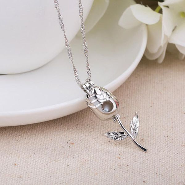 

pendant necklaces minar fashion natural freshwater pearl rose for women silver color metal flower chokers necklace jewellery