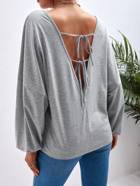 

tie back batwing sleeve sweatshirt e3f3#, White;black