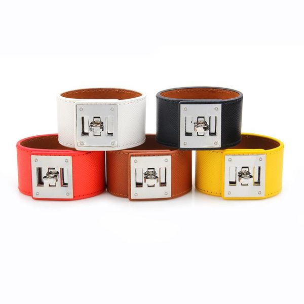 

charm bracelets 2021 pu bracelet fashion personality wide leather colorful solid color buttons for men and women lovers, Golden;silver