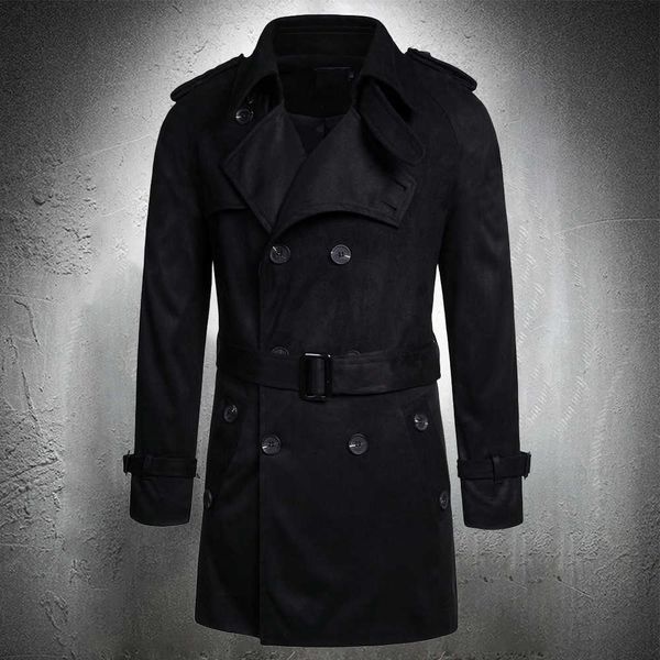 Uomo Trench Cappotto Doppio Bresetted Giacca Giurn-Down Men Giacca lunga Giacca lunga Molla Cappotto Autunno Cappotto in pelle scamosciata Vintage Business Cappotto di Business 211011