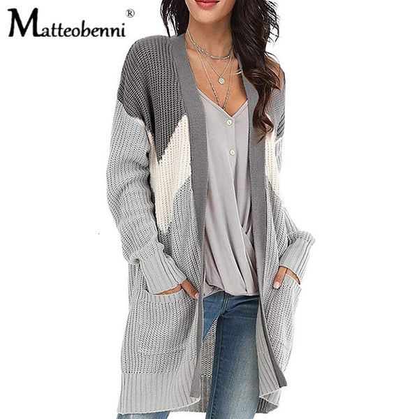 

2021 autumn and winter new v-neck knitted fashion casual women's oversized ioose geometric mixed color sweater cardigan kp4v, White;black