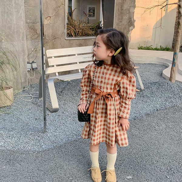 

fashion kids girl plaid dress coffee color toddler girl winter dress vestidos de fiesta para children clothes dress wholesale 210715, Red;yellow