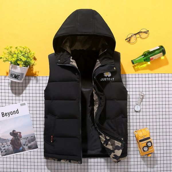 

autumn and winter 2021 daisy korean jacket thickened down cotton men's warm vest sleeveless, Black;white
