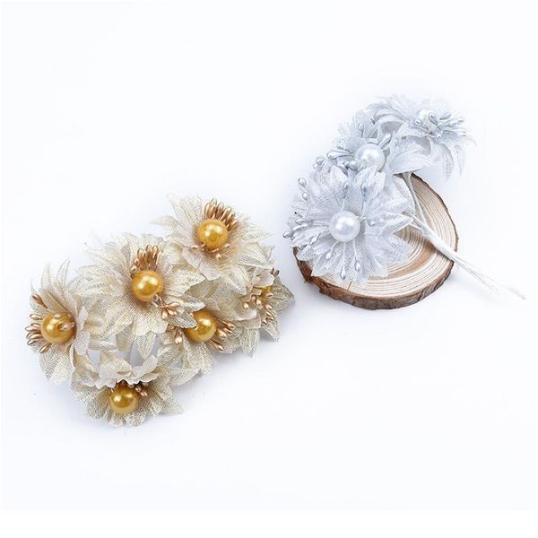 

6pcs artificial flowers gold silver christmas new year decorative flowers wedding home decoration accessories wreath fak jllqjd