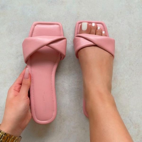 

slippers summer solid color sandals fashion flat open toe shoes women's simple outdoor leisure beach plus size, Black