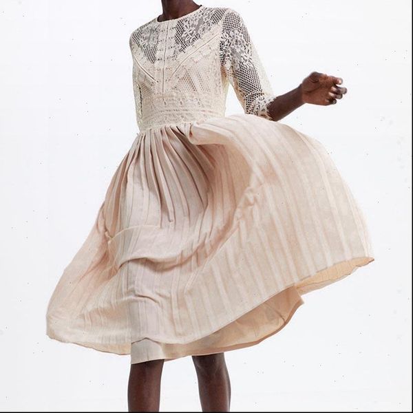 

qz05 new spanish design o neck lace patchwork pleated fairy dress women solid color sweet vestidos, Black;gray