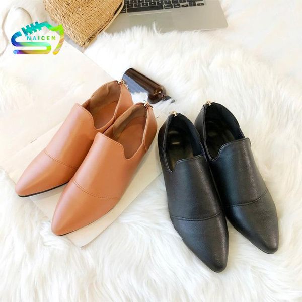 

naicen ladies shoes moccasin low heel women's shoes loafers casual pointed toe pure color light color ladies zapatos, Black
