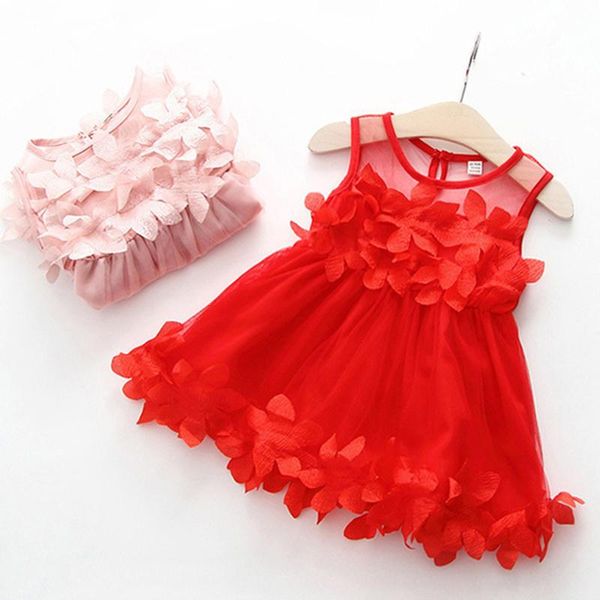 

girl's dresses baby girl floral dress clothing summer infant princess sleeveless frill lace tulle birthday party clothes, Red;yellow
