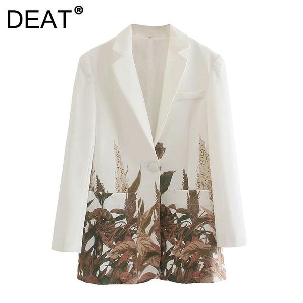 

women's suits & blazers [deat] 2021 autumn fashion tide long sleeve single button turn-down collar printing loose temperament blazer wo, White;black