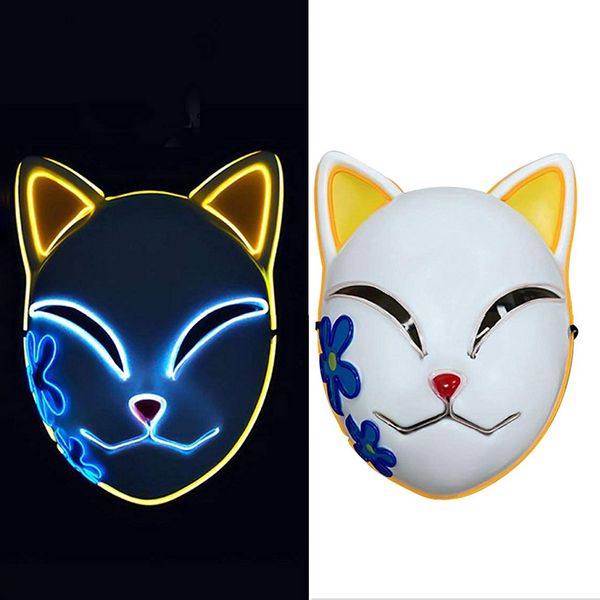 

demon slayer fox cat mask replica led luminous kimetsu no yaiba anime cosplay adult