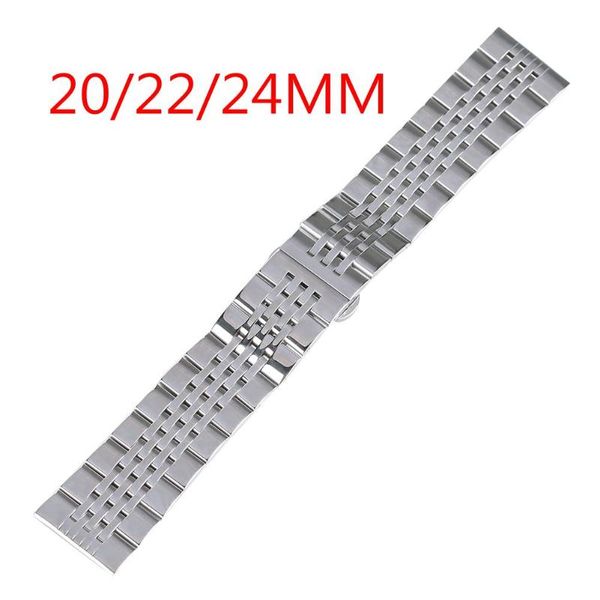 

watch bands stylish 20mm/22mm/24mm silver stainless steel wristwatch band luxury replacement butterfly buckle watches strap, Black;brown