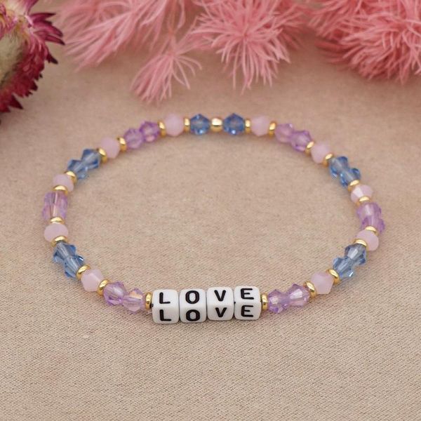 

charm bracelets ethnic & bangles candy color crystal love letter beaded bracelet pulseras fashion jewelry for women armband wholesale, Golden;silver