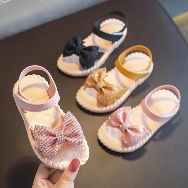

sandals 2021 summer kids shoes fashion sweet princess children for girls toddler baby soft breathable hoolow out bow, Black;red