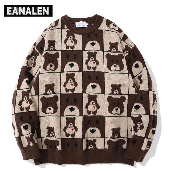 

harajuku vintage love bear knitted men winter oversized men's cartoon anime cute pullover women jumper ugly sweater, Black