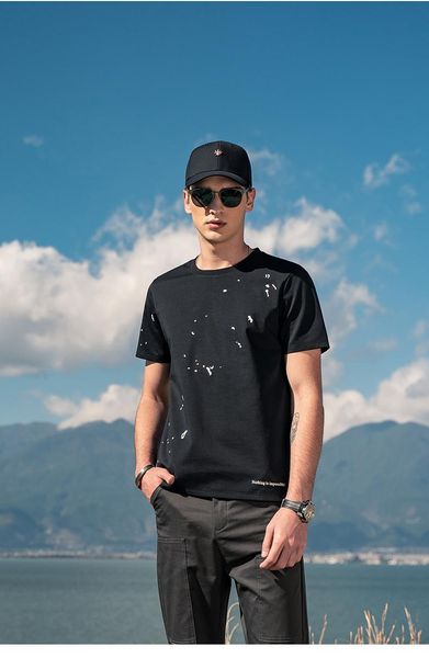 

men's t-shirts 2047 casual european and american round neck, creative ink splashing old short-sleeved t-shirt, White;black