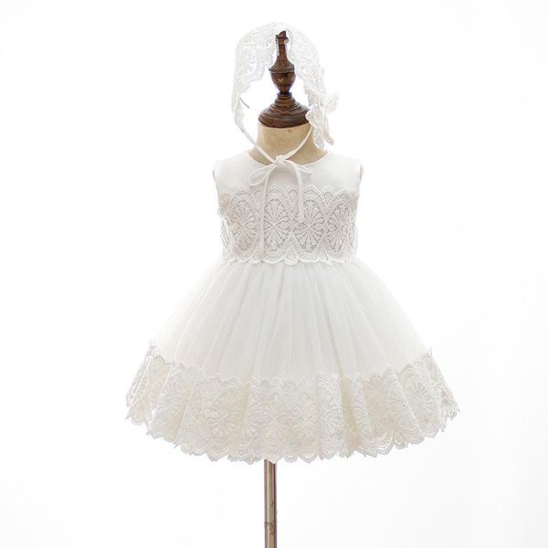 Mädchenkleider Weiße Blumenspitze Baby-Taufkleid für Mädchen 1 Jahr Geburtstag Prinzessin Sommer-Taufkleidung Geboren 3-24 Monate