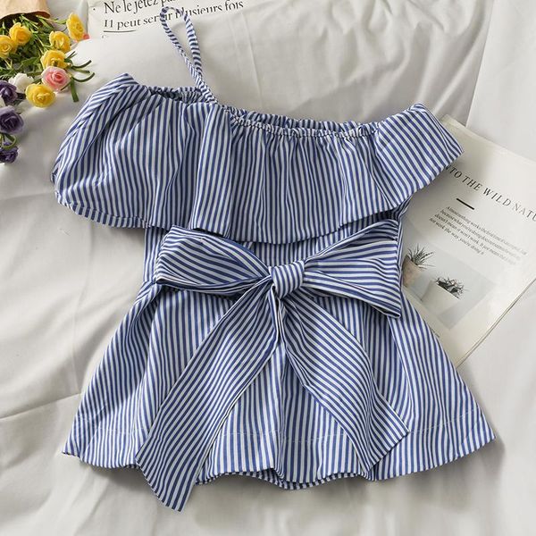 

women's blouses & shirts striped blouse women asymmetric shirt ladies bow casual slim chic summer 2021 clothing, White