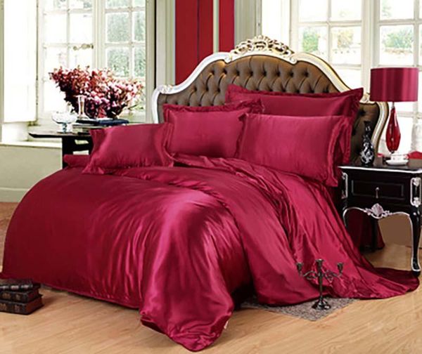 

bedding sets 2021 wine red satin set king double size silk summer used luxury kit duvet cover 4pcs bed linen