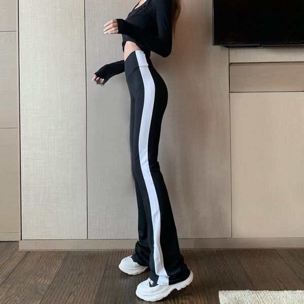 

women's pants & capris women high waist slim straight striped contrast casual fashion autumn drop sports micro, Black;white