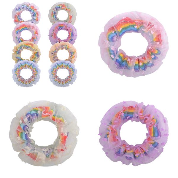 

cute hair ring clips accessories hairband girls hair rope fashion women gradient color rainbow double circle candy color hair tie g22207, Slivery;white