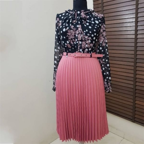 

spring autumn chiffon print dress casual cute women floral bowknot dresses long sleeve vestido l-3xl plus size, Black;gray