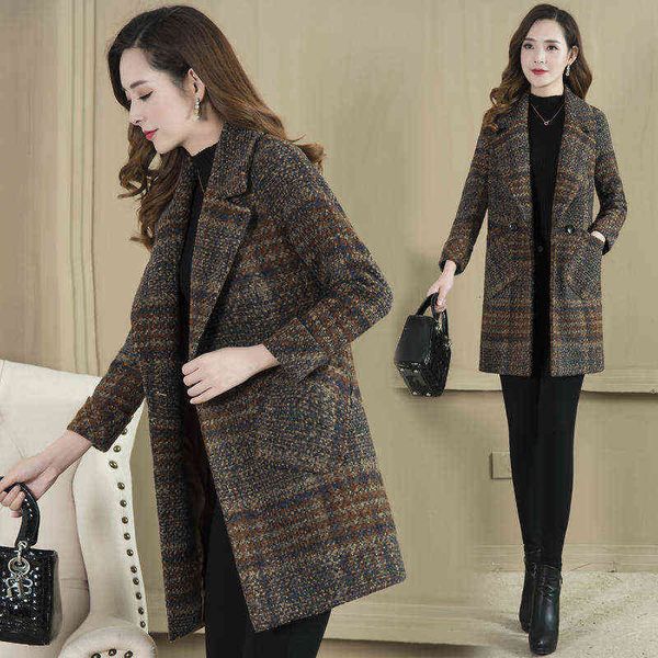 

large women's clothing autumn and winter fashion foreign style plaid wool coat mother's korean version shows thin temperament, Black