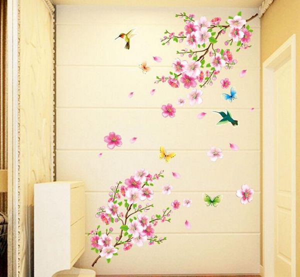 

wall stickers warmful peach blossom flower butterfly tree art decal home decor