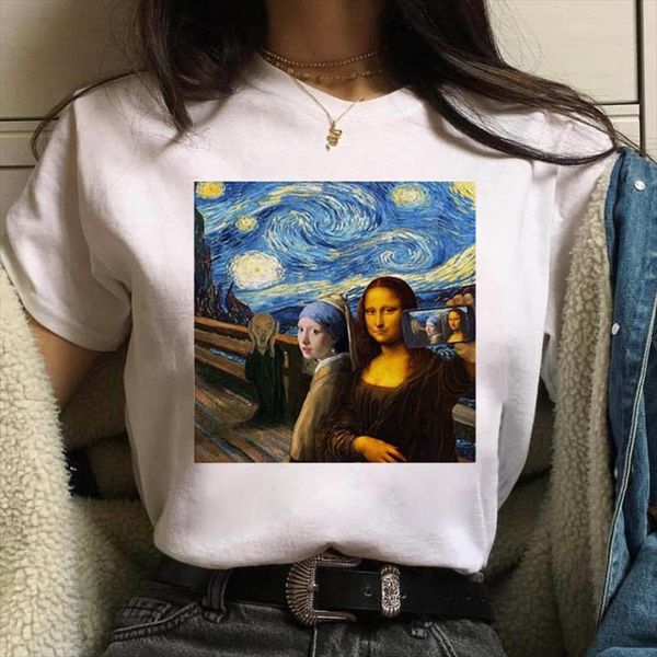 

van gogh men and women art 90s t shirt funny grunge harajuku female ulzzang tee clothes hip hop shirts, White;black