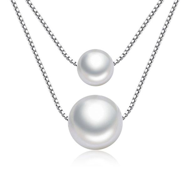 

chains necklace fashion jewelry double pearl women's japanese and korean version short sweet clavicle chain ladies, Silver