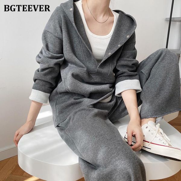 

women's tracksuits bgteever casual chic loose women long sleeve hooded sweatshirts & wide leg pants 2021 autumn female sweatshirt sets, Gray