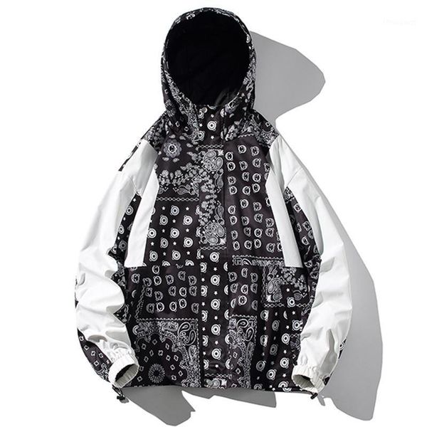 

men's jackets autumn bomber jacket men cashew printed hooded coat fashion causal street loose outerwear windbreaker clothing male plus, Black;brown