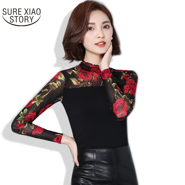 Neue Mode Herbst Winter Frauen Bluse Langarm Rose Blume Hemd Plus Größe Frauen Koreanischen Stil Frauen Hemd 60i 25 210225