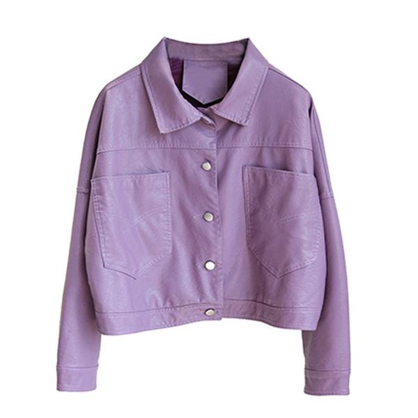 

women's leather & faux fitaylor 2021 spring autumn women lapel short jacket single breasted pu black coat female purple loose casual ou