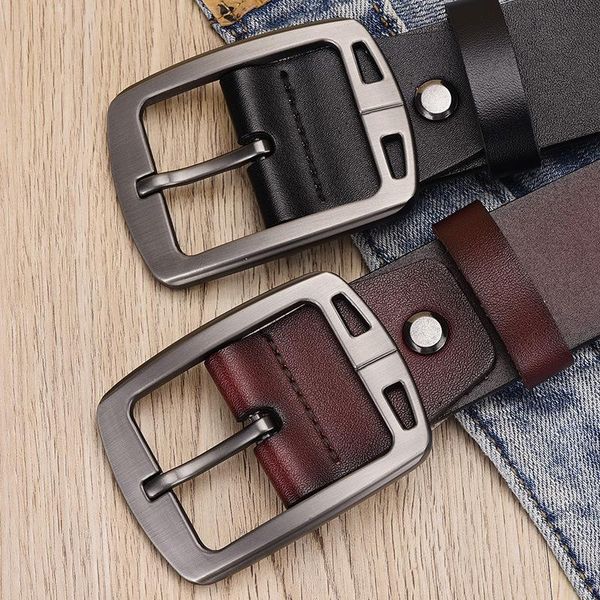 

belts genuine leather men belt pinhole buckle designer jeans waistband strap luxury male adjustable fashion, Black;brown