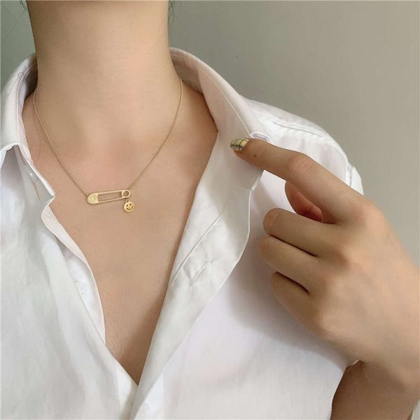 

hbp fashion korean style new titanium steel 1 gold short exquisite clavicle chain pin smiling face pendant necklace, Silver