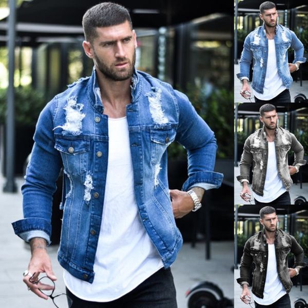 

jeans jakcet blue black denim ets male 2021 spring autumn men clothing streetwear casual slim fit jean coat, Black;brown