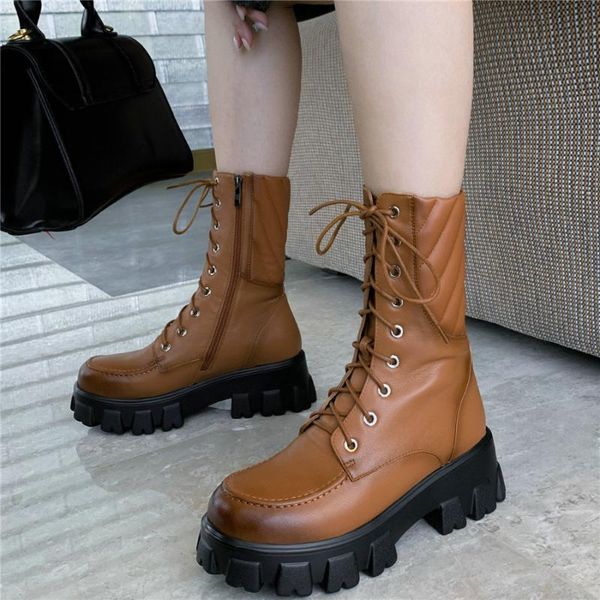 

dress shoes punk goth trainers women high heel ankle boots cow leather chunky platform pumps female round toe sneakers casual, Black