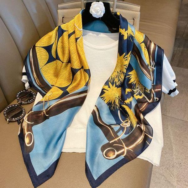 

scarves mulberry silk scarf fashion women's shawl 90*90cm decorative square 2021, Blue;gray