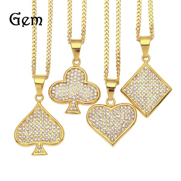 

hip hop men's stainless steel playing card hearts, spades and spades square pendant poker pendant, Silver