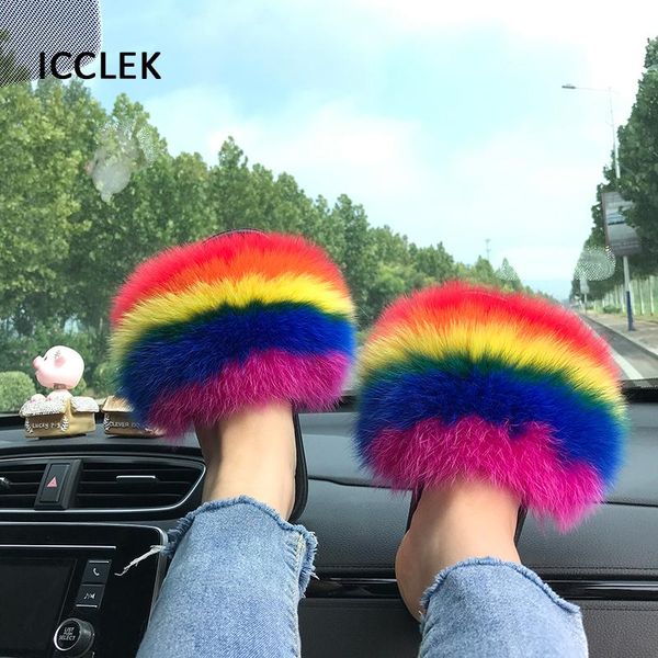 

slippers fluffy fur women home furry slides summer flat flip flops plush sandals ladies shoes female outdoor indoor, Black