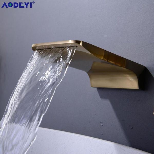 

aodeyi faucet spout, flat bathroom basin sink water outlet replacement, valve not included, matte black, chrome, brushed gold