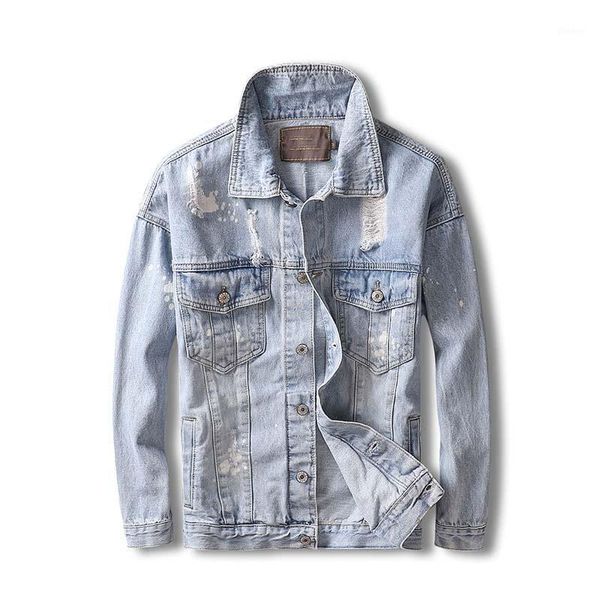 

2019 new arrival denim jacket men washed cowboy stand collar hip hop hole street designer men jeans coat1, Black;brown